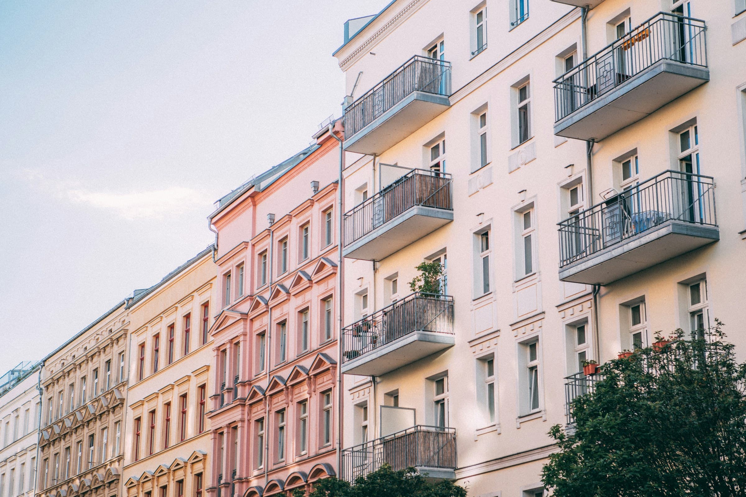 Pastel-coloured period façades with balconies in Prenzlauer Berg